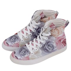 Pastel Rose Flower Blue Pink White Men s Hi-top Skate Sneakers by Cemarart