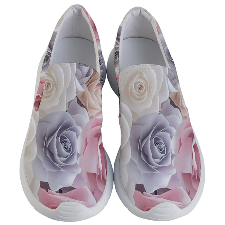 Pastel Rose Flower Blue Pink White Women s Lightweight Slip Ons