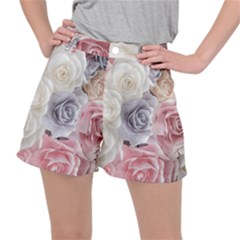 Pastel Rose Flower Blue Pink White Women s Ripstop Shorts