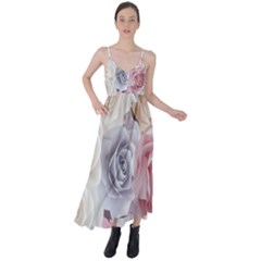 Pastel Rose Flower Blue Pink White Tie Back Maxi Dress by Cemarart