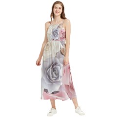 Pastel Rose Flower Blue Pink White Boho Sleeveless Summer Dress by Cemarart