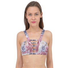 Pastel Rose Flower Blue Pink White Cage Up Bikini Top by Cemarart