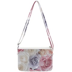 Pastel Rose Flower Blue Pink White Double Gusset Crossbody Bag by Cemarart