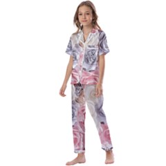 Pastel Rose Flower Blue Pink White Kids  Satin Short Sleeve Pajamas Set by Cemarart