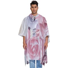 Pastel Rose Flower Blue Pink White Men s Hooded Rain Ponchos by Cemarart