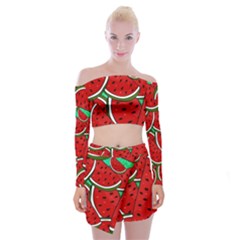 Summer Watermelon Fruit Off Shoulder Top With Mini Skirt Set by Cemarart