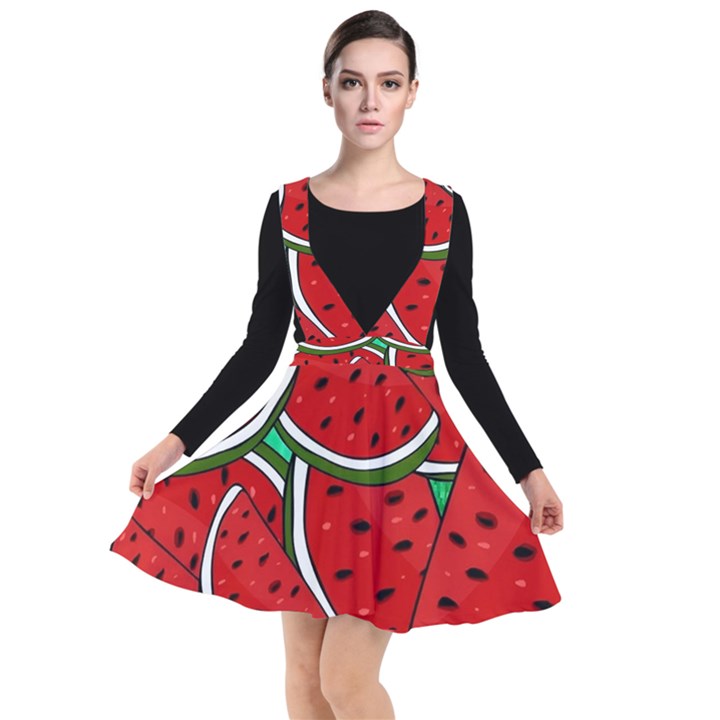 Summer Watermelon Fruit Plunge Pinafore Dress