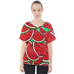 Summer Watermelon Fruit V-neck Dolman Drape Top by Cemarart