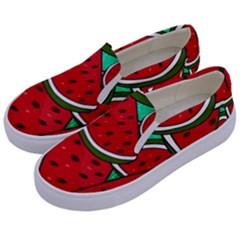 Summer Watermelon Fruit Kids  Canvas Slip Ons by Cemarart