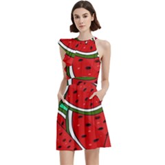 Summer Watermelon Fruit Cocktail Party Halter Sleeveless Dress With Pockets by Cemarart