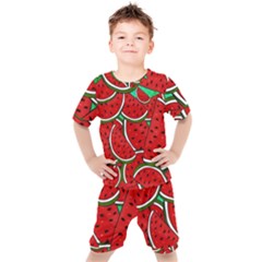 Summer Watermelon Fruit Kids  T-shirt And Shorts Set by Cemarart