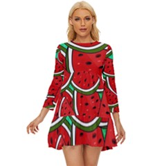 Summer Watermelon Fruit Long Sleeve Babydoll Dress by Cemarart