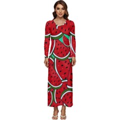 Summer Watermelon Fruit Long Sleeve Longline Maxi Dress by Cemarart