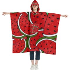 Summer Watermelon Fruit Women s Hooded Rain Ponchos by Cemarart