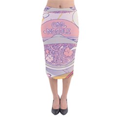 Ramen Kawaii Aesthetic Pink Velvet Midi Pencil Skirt by Cemarart