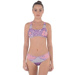 Ramen Kawaii Aesthetic Pink Criss Cross Bikini Set by Cemarart