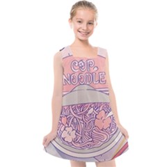 Ramen Kawaii Aesthetic Pink Kids  Cross Back Dress by Cemarart