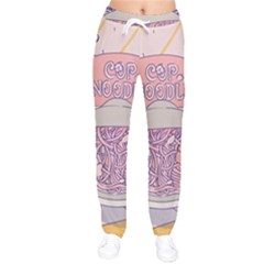 Ramen Kawaii Aesthetic Pink Women Velvet Drawstring Pants by Cemarart