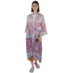 Ramen Kawaii Aesthetic Pink Maxi Satin Kimono by Cemarart