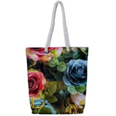 Flower Roses Full Print Rope Handle Tote (small) by Cemarart