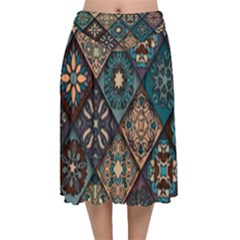 Flower Texture Background Colorful Pattern Velvet Flared Midi Skirt by Cemarart