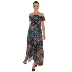 Flower Texture Background Colorful Pattern Off Shoulder Open Front Chiffon Dress by Cemarart