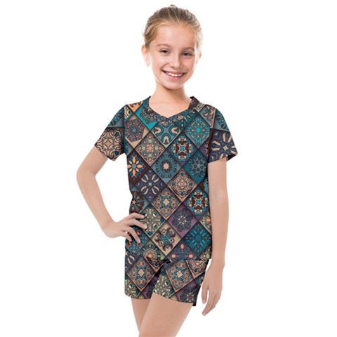 Flower Texture Background Colorful Pattern Kids  Mesh T-shirt And Shorts Set by Cemarart