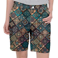 Flower Texture Background Colorful Pattern Women s Pocket Shorts by Cemarart