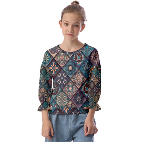 Flower Texture Background Colorful Pattern Kids  Cuff Sleeve Top by Cemarart