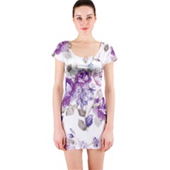 Flower-floral-design-paper-pattern-purple-watercolor-flowers-vector-material-90d2d381fc90ea7e9bf8355 Short Sleeve Bodycon Dress by saad11