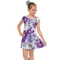 Flower-floral-design-paper-pattern-purple-watercolor-flowers-vector-material-90d2d381fc90ea7e9bf8355 Kids  Cap Sleeve Dress by saad11