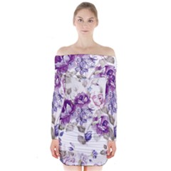 Flower-floral-design-paper-pattern-purple-watercolor-flowers-vector-material-90d2d381fc90ea7e9bf8355 Long Sleeve Off Shoulder Dress by saad11