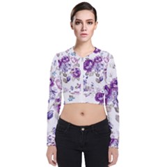 Flower-floral-design-paper-pattern-purple-watercolor-flowers-vector-material-90d2d381fc90ea7e9bf8355 Long Sleeve Zip Up Bomber Jacket by saad11