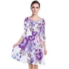 Flower-floral-design-paper-pattern-purple-watercolor-flowers-vector-material-90d2d381fc90ea7e9bf8355 Quarter Sleeve Waist Band Dress by saad11