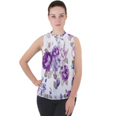 Flower-floral-design-paper-pattern-purple-watercolor-flowers-vector-material-90d2d381fc90ea7e9bf8355 Mock Neck Chiffon Sleeveless Top by saad11