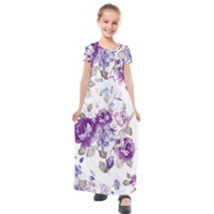 Flower-floral-design-paper-pattern-purple-watercolor-flowers-vector-material-90d2d381fc90ea7e9bf8355 Kids  Short Sleeve Maxi Dress by saad11