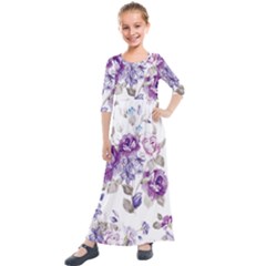 Flower-floral-design-paper-pattern-purple-watercolor-flowers-vector-material-90d2d381fc90ea7e9bf8355 Kids  Quarter Sleeve Maxi Dress by saad11