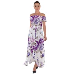 Flower-floral-design-paper-pattern-purple-watercolor-flowers-vector-material-90d2d381fc90ea7e9bf8355 Off Shoulder Open Front Chiffon Dress by saad11