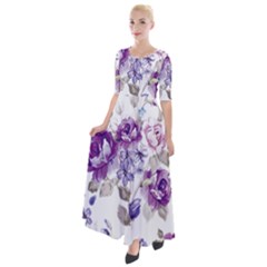 Flower-floral-design-paper-pattern-purple-watercolor-flowers-vector-material-90d2d381fc90ea7e9bf8355 Half Sleeves Maxi Dress by saad11