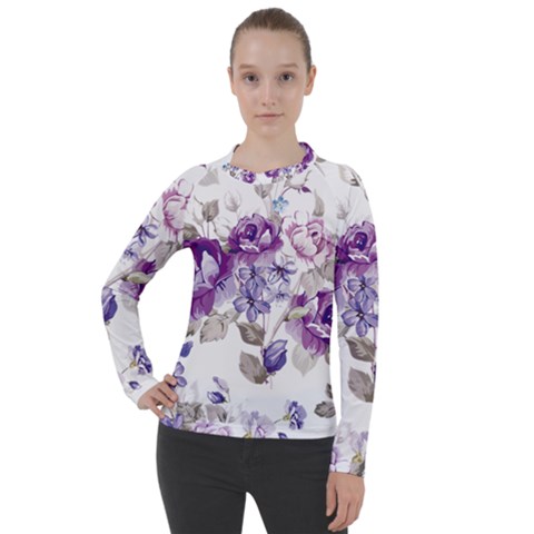 Flower-floral-design-paper-pattern-purple-watercolor-flowers-vector-material-90d2d381fc90ea7e9bf8355 Women s Pique Long Sleeve T-shirt by saad11