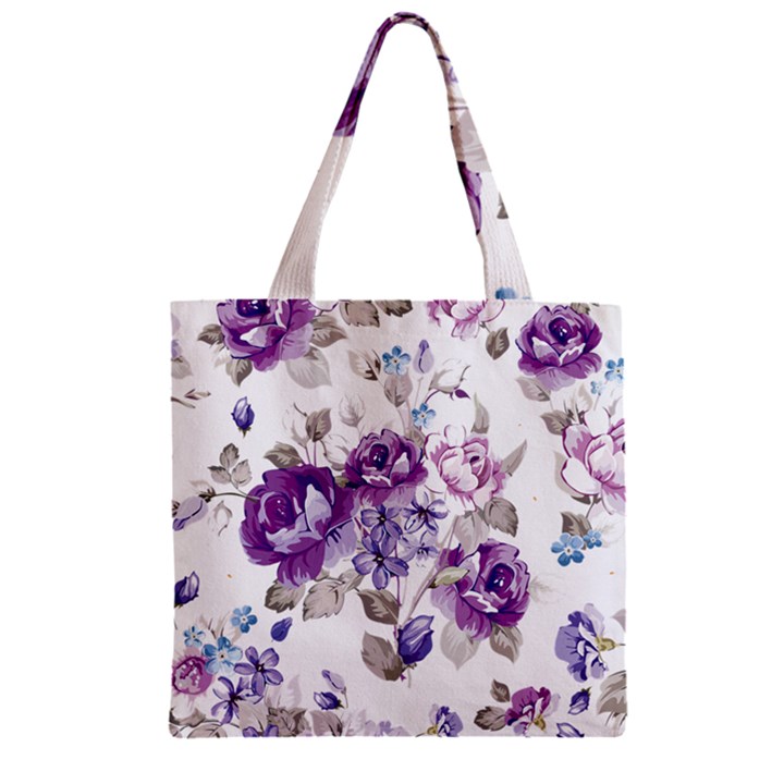 Flower-floral-design-paper-pattern-purple-watercolor-flowers-vector-material-90d2d381fc90ea7e9bf8355 Zipper Grocery Tote Bag