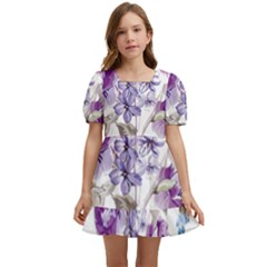 Flower-floral-design-paper-pattern-purple-watercolor-flowers-vector-material-90d2d381fc90ea7e9bf8355 Kids  Short Sleeve Dolly Dress by saad11