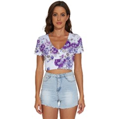 Flower-floral-design-paper-pattern-purple-watercolor-flowers-vector-material-90d2d381fc90ea7e9bf8355 V-neck Crop Top by saad11