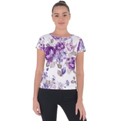 Flower-floral-design-paper-pattern-purple-watercolor-flowers-vector-material-90d2d381fc90ea7e9bf8355 Short Sleeve Sports Top  by saad11