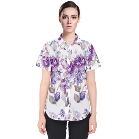 Flower-floral-design-paper-pattern-purple-watercolor-flowers-vector-material-90d2d381fc90ea7e9bf8355 Women s Short Sleeve Shirt by saad11