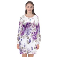 Flower-floral-design-paper-pattern-purple-watercolor-flowers-vector-material-90d2d381fc90ea7e9bf8355 Long Sleeve Chiffon Shift Dress  by saad11