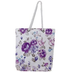 Flower-floral-design-paper-pattern-purple-watercolor-flowers-vector-material-90d2d381fc90ea7e9bf8355 Full Print Rope Handle Tote (large) by saad11