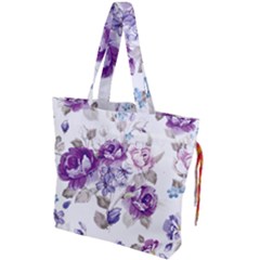 Flower-floral-design-paper-pattern-purple-watercolor-flowers-vector-material-90d2d381fc90ea7e9bf8355 Drawstring Tote Bag by saad11