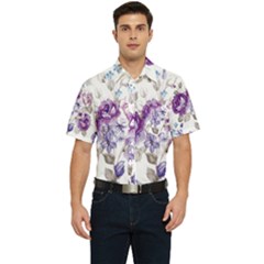 Flower-floral-design-paper-pattern-purple-watercolor-flowers-vector-material-90d2d381fc90ea7e9bf8355 Men s Short Sleeve Pocket Shirt  by saad11