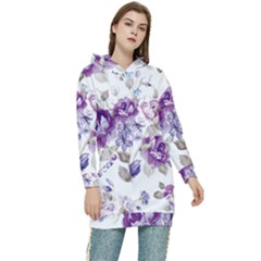 Flower-floral-design-paper-pattern-purple-watercolor-flowers-vector-material-90d2d381fc90ea7e9bf8355 Women s Long Oversized Pullover Hoodie by saad11